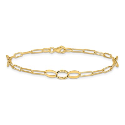 14K Yellow Gold 5mm Diamond-Cut Oval Paperclip Chain Bracelet – view 4