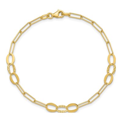 14K Yellow Gold 5mm Diamond-Cut Oval Paperclip Chain Bracelet – view 5