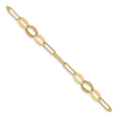 14K Yellow Gold 5mm Diamond-Cut Oval Paperclip Chain Bracelet