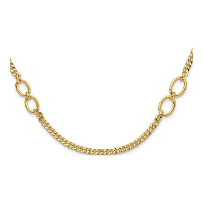 14K Yellow Gold Fancy Oval Curb Link Necklace