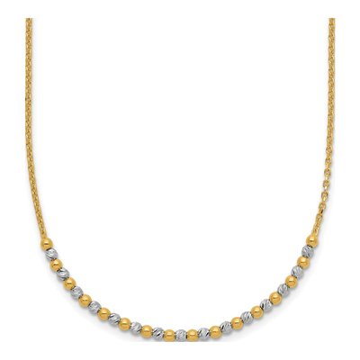 14K Two-Tone Gold Diamond-Cut Beaded Necklace