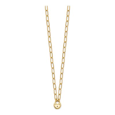 14K Yellow Gold Heart Lock Paperclip Pendant Necklace – view 3