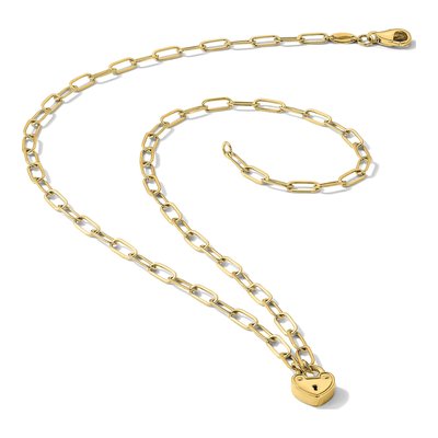 14K Yellow Gold Heart Lock Paperclip Pendant Necklace – view 6