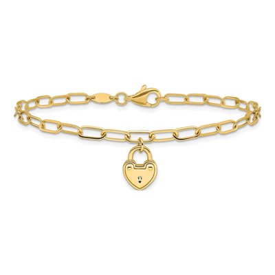 14K Yellow Gold Heart Lock Paperclip Bracelet – view 4
