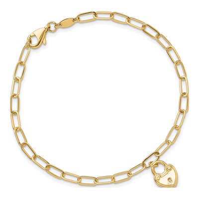14K Yellow Gold Heart Lock Paperclip Bracelet – view 5