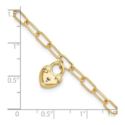 14K Yellow Gold Heart Lock Paperclip Bracelet – view 6
