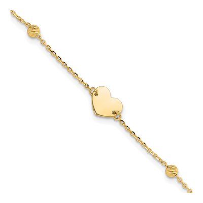 14K Yellow Gold Heart Diamond-Cut Bracelet