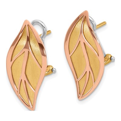 14K Two-Tone Gold Leaf Omega Back Stud Earrings – view 3