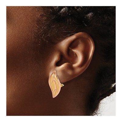14K Two-Tone Gold Leaf Omega Back Stud Earrings – view 4