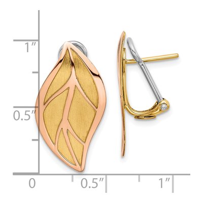 14K Two-Tone Gold Leaf Omega Back Stud Earrings – view 5