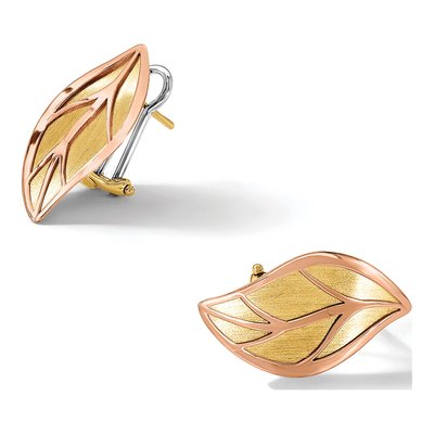 14K Two-Tone Gold Leaf Omega Back Stud Earrings – view 6