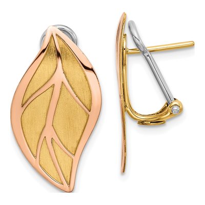 14K Two-Tone Gold Leaf Omega Back Stud Earrings