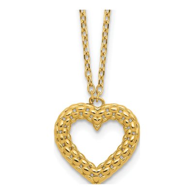 14K Yellow Gold Textured Heart Necklace