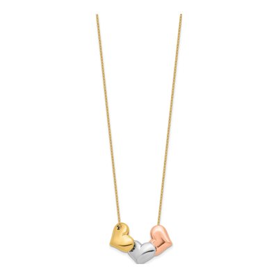 14K Tri-Color Gold Three Hearts Necklace – view 3