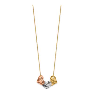 14K Tri-Color Gold Three Hearts Necklace – view 4
