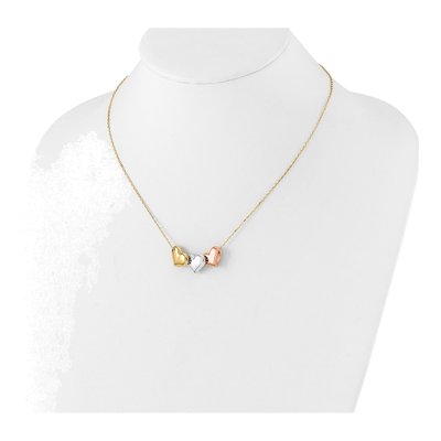 14K Tri-Color Gold Three Hearts Necklace – view 5