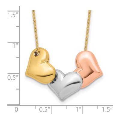14K Tri-Color Gold Three Hearts Necklace – view 6