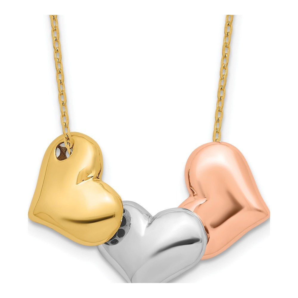 14K Tri-Color Three Hearts 17" Necklace with Extender