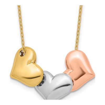 14K Tri-Color Gold Three Hearts Necklace