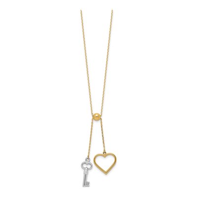14K Two-Tone Gold Heart Key Lariat Necklace – view 3