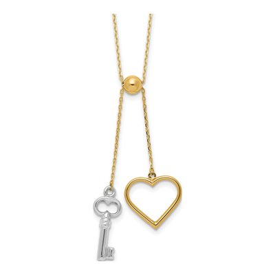 14K Two-Tone Gold Heart Key Lariat Necklace
