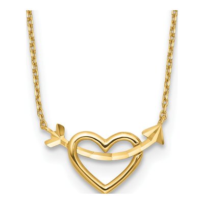 14K Yellow Gold Heart Arrow Pendant Necklace