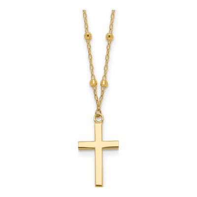 14K Yellow Gold Mirror Cross Pendant Necklace
