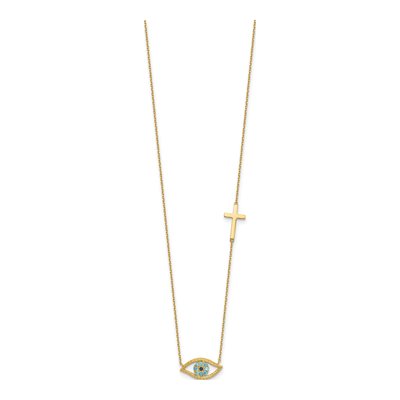 14K Yellow Gold CZ Evil Eye Cross Pendant Necklace – view 3