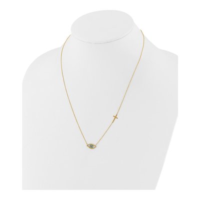 14K Yellow Gold CZ Evil Eye Cross Pendant Necklace – view 4