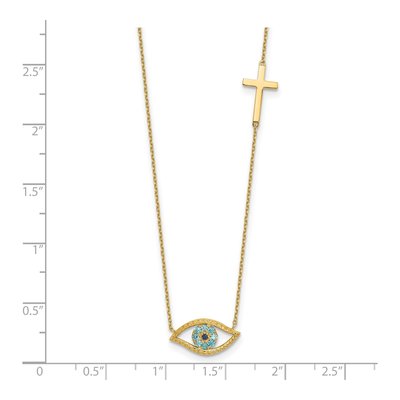 14K Yellow Gold CZ Evil Eye Cross Pendant Necklace – view 5