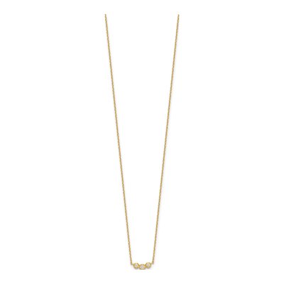 14K Yellow Gold 3-Stone CZ Necklace, 18 in +2 in – view 3