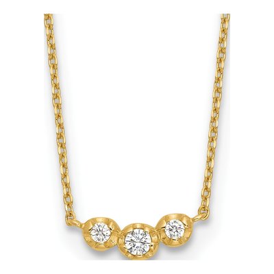 14K Yellow Gold CZ 3-Stone Pendant Necklace