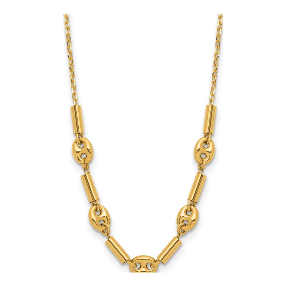 14K Yellow Gold Fancy Link Beaded Necklace