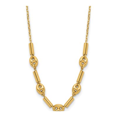 14K Yellow Gold Fancy Link Beaded Necklace