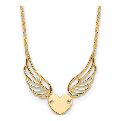 14K Yellow Gold Wings Heart Necklace