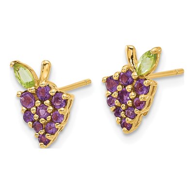 14K Yellow Gold Round Amethyst & Peridot Grapes Stud Earrings – view 3
