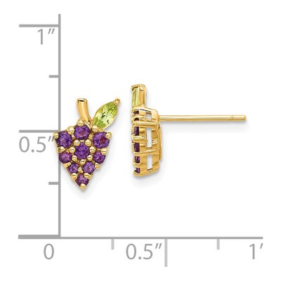 14K Yellow Gold Round Amethyst & Peridot Grapes Stud Earrings – view 5