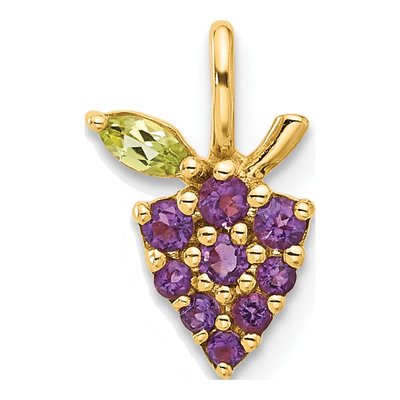 14K Yellow Gold Amethyst & Peridot Grapes Pendant