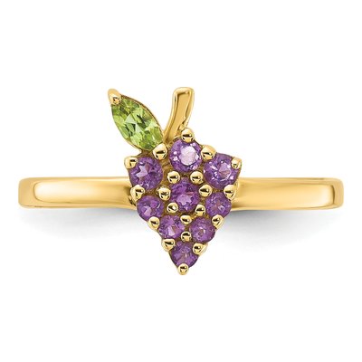 14K Yellow Gold Amethyst & Peridot Grapes Ring – view 5