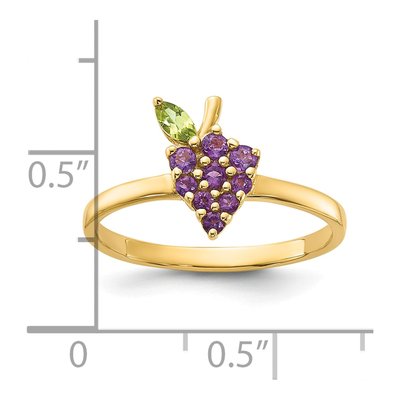 14K Yellow Gold Amethyst & Peridot Grapes Ring – view 6