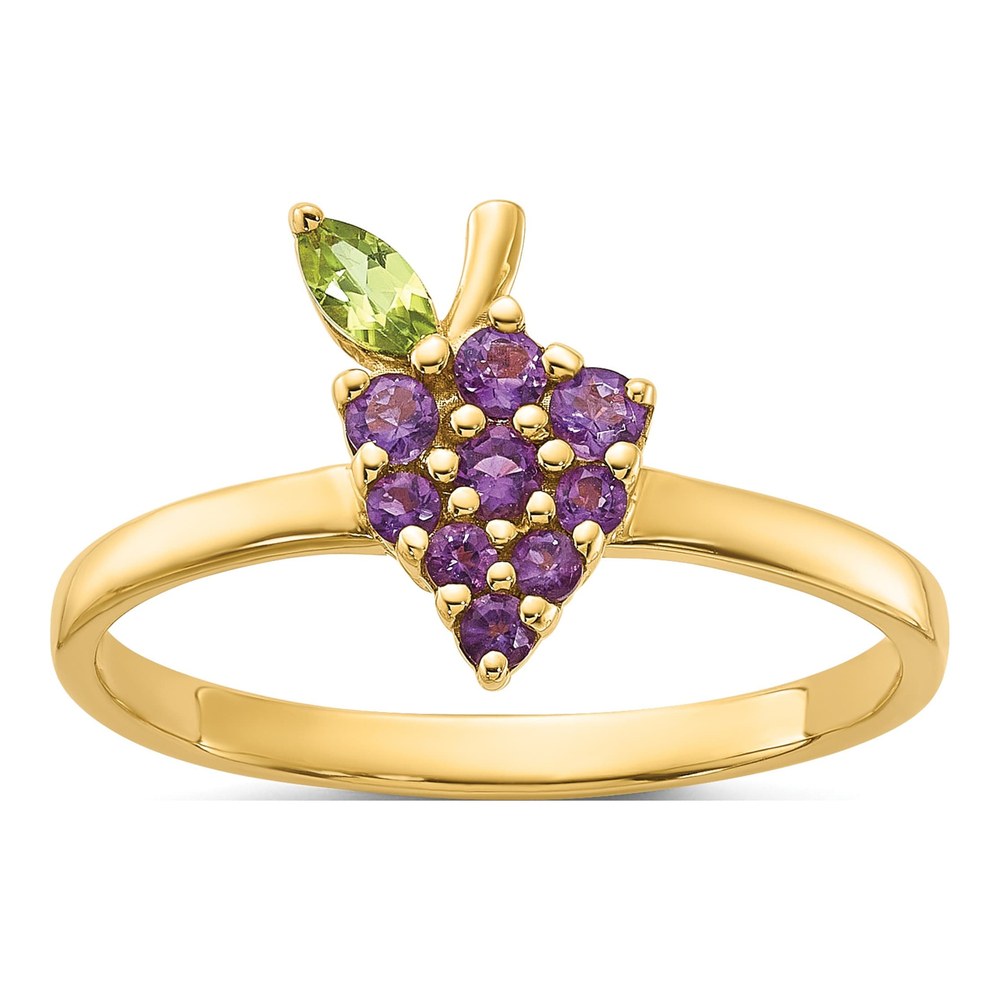 14K Yellow Gold Amethyst & Peridot Grapes Ring