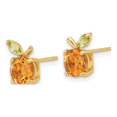 14K Yellow Gold Round Citrine & Peridot Button Stud Earrings – view 2