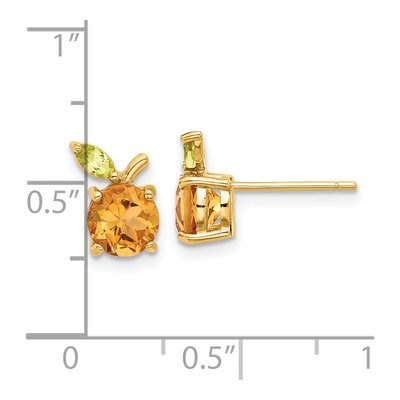 14K Yellow Gold Round Citrine & Peridot Button Stud Earrings – view 4