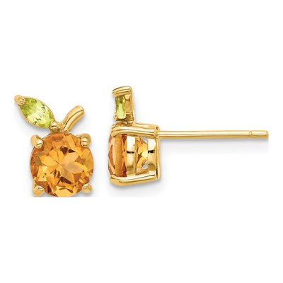 14K Yellow Gold Round Citrine & Peridot Button Stud Earrings
