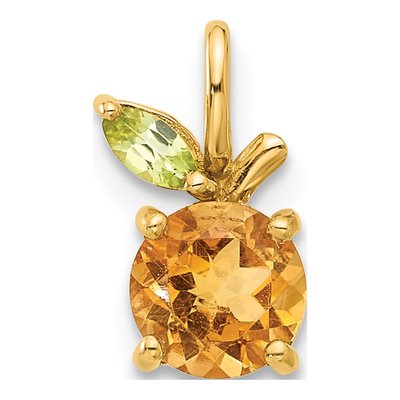 14K Yellow Gold Citrine & Peridot Round Pendant