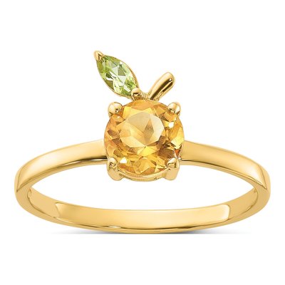 14K Yellow Gold Citrine & Peridot Round Ring