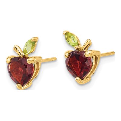 14K Yellow Gold Heart Garnet & Peridot Apple Stud Earrings – view 3