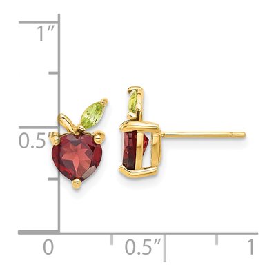 14K Yellow Gold Heart Garnet & Peridot Apple Stud Earrings – view 5