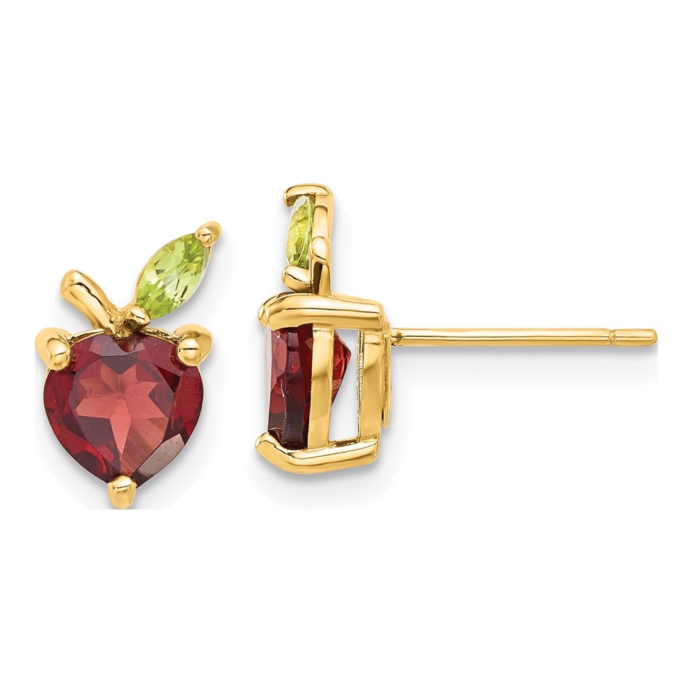 14K Yellow Gold Garnet & Peridot Apple Earrings