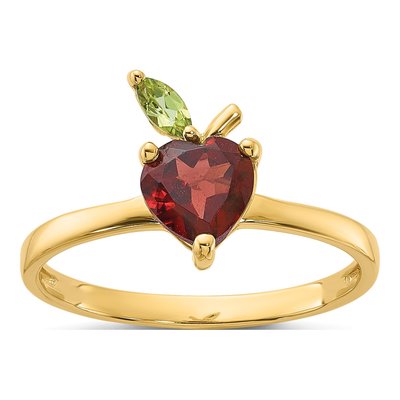 14K Yellow Gold Garnet & Peridot Apple Ring